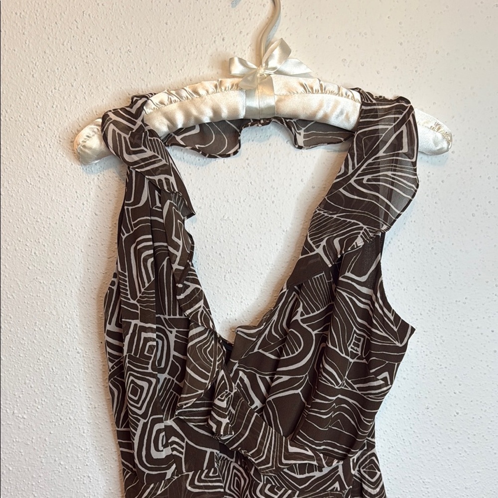 Liz Claiborne Brown and Cream Geometric Maxi Dress